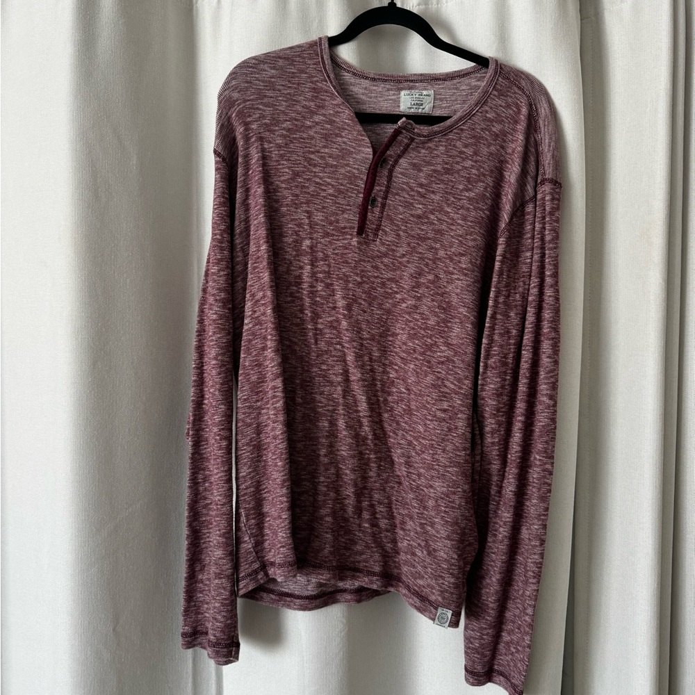 Lucky Brand LS Heathered Red Button Henley